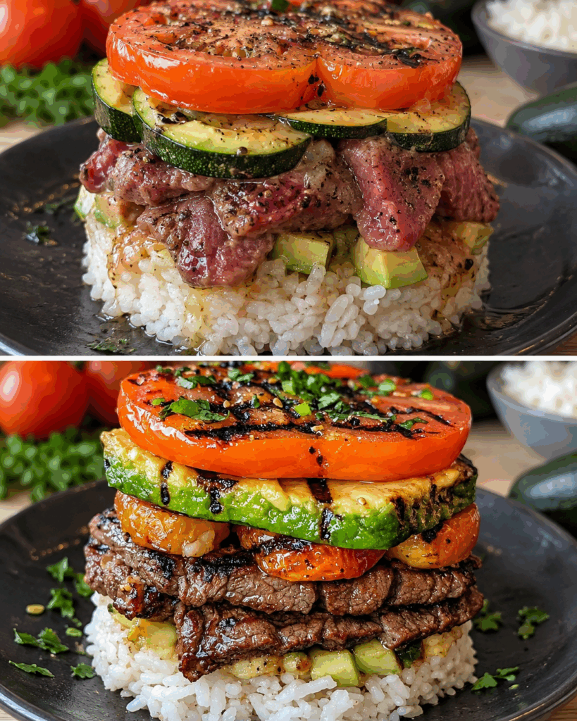 Dieses Steak-Reis-Türmchen sieht spektakulär aus – und ist viel einfacher gemacht, als man denkt