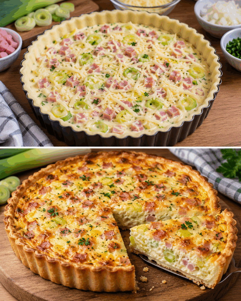 Diese cremige Lauch-Schinken-Tarte ist so einfach – und kommt goldbraun aus dem Ofen