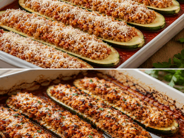 Diese gefüllten Zucchini aus dem Ofen sind schneller weg, als man schauen kann – saftig, würzig und herrlich überbacken