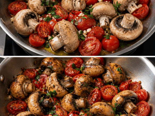 Diese Knoblauch-Pilz-Pfanne mit Tomaten ist in 25 Minuten fertig – so aromatisch und herrlich saftig