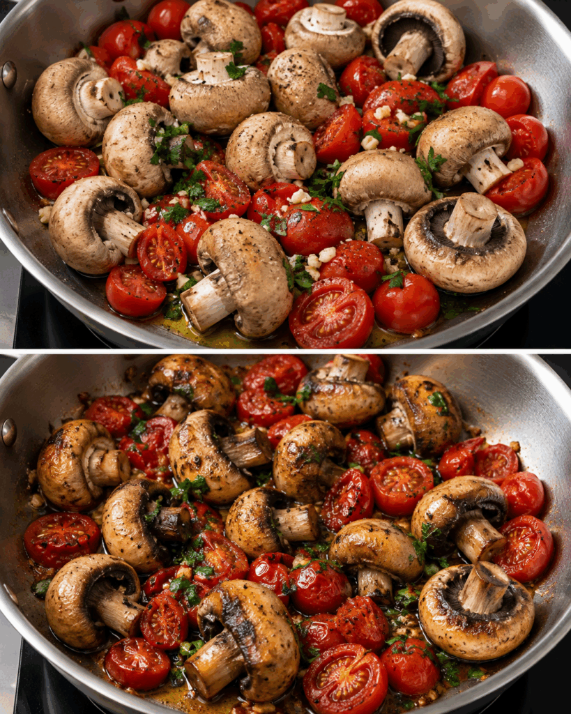 Diese Knoblauch-Pilz-Pfanne mit Tomaten ist in 25 Minuten fertig – so aromatisch und herrlich saftig