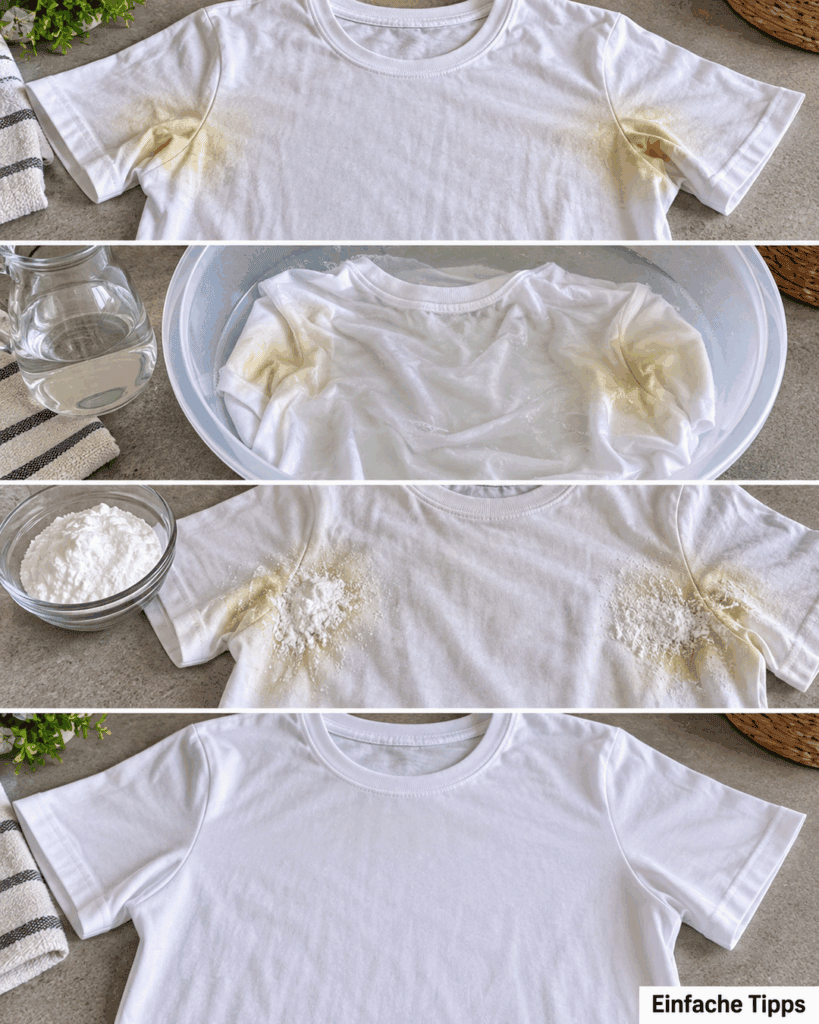 Gelbe Flecken auf weißen T-Shirts entfernen: So werden Achselstellen wieder sichtbar heller