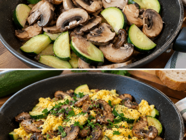 Cremige Eierpfanne mit Champignons und Zucchini – das schnelle Pfannengericht, das alle lieben