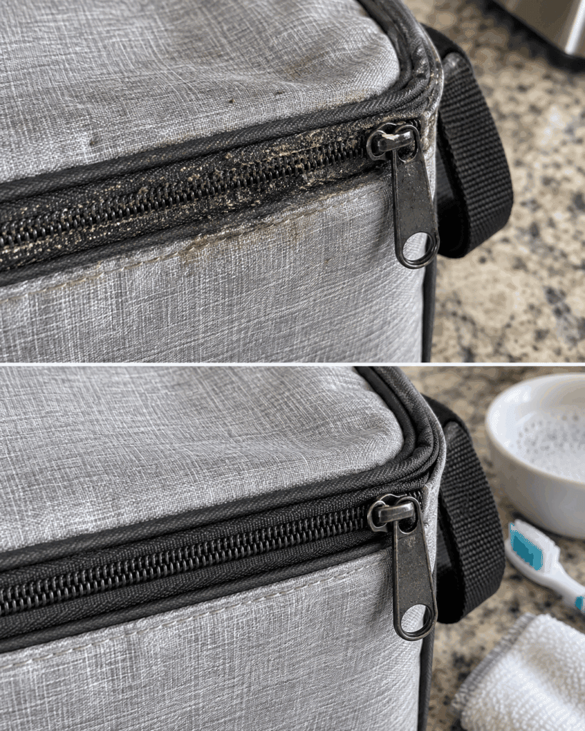Schwarzer, klebriger Reißverschluss an der Kühltasche? Mit dieser sanften Reinigung wird er wieder sauber