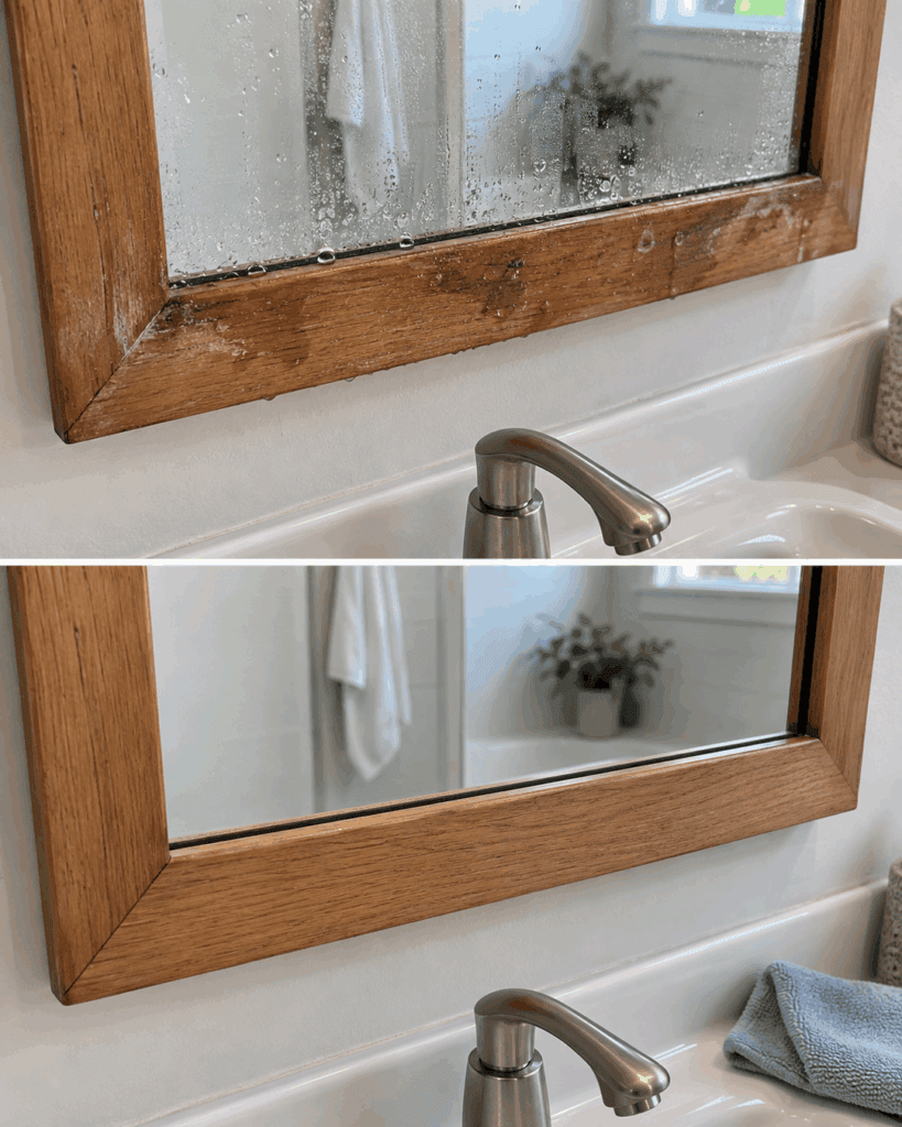 Holzrahmen am Badezimmerspiegel schützen: Dieser kleine Handgriff verhindert Feuchtigkeitsschäden