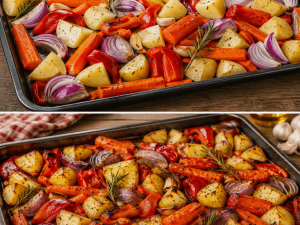 Knuspriges Ofengemüse mit Kartoffeln, Paprika und Rosmarin – einfach, bunt und herrlich aromatisch