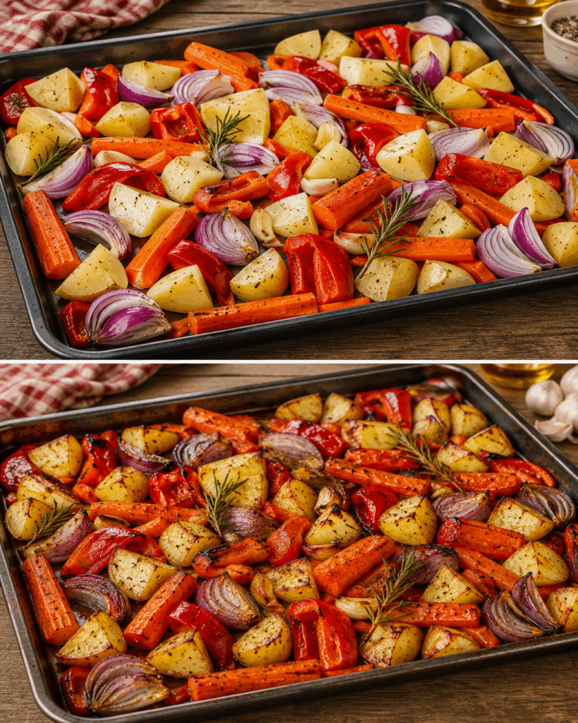 Knuspriges Ofengemüse mit Kartoffeln, Paprika und Rosmarin – einfach, bunt und herrlich aromatisch