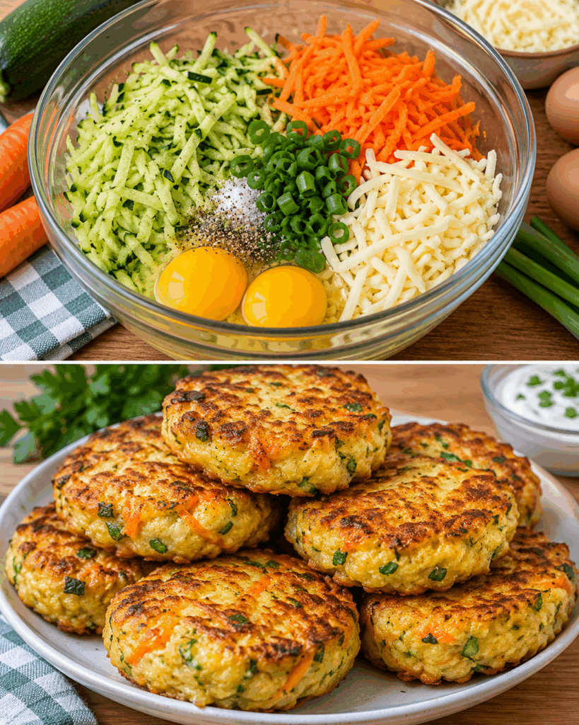 Knusprige Zucchini-Karotten-Taler mit Käse – außen goldbraun, innen herrlich saftig