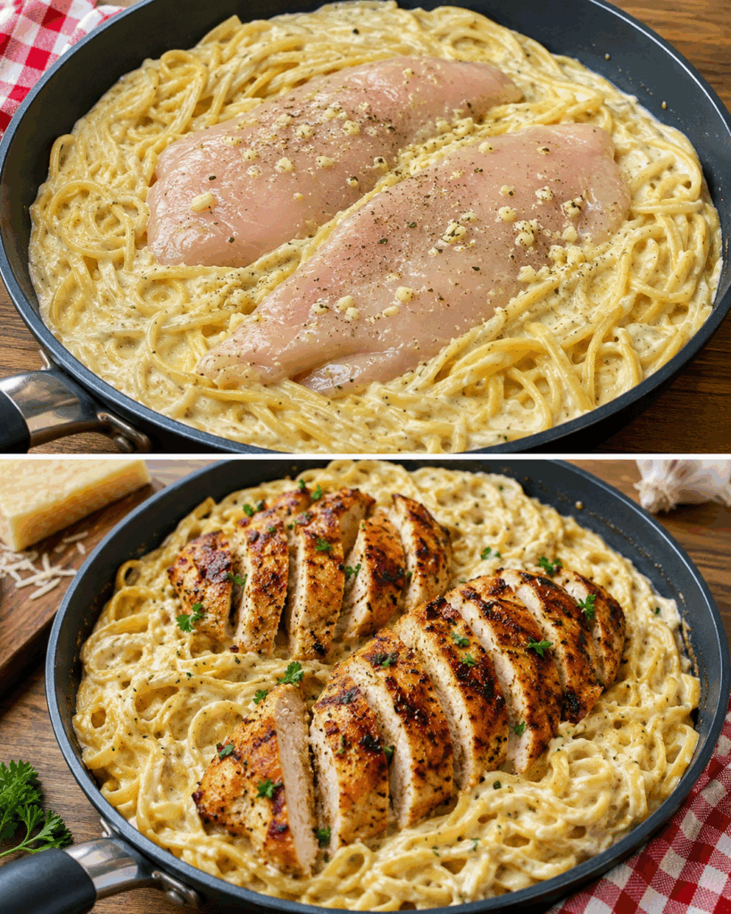 Dieses cremige Knoblauch-Parmesan-Hähnchen mit Pasta macht alle am Tisch glücklich