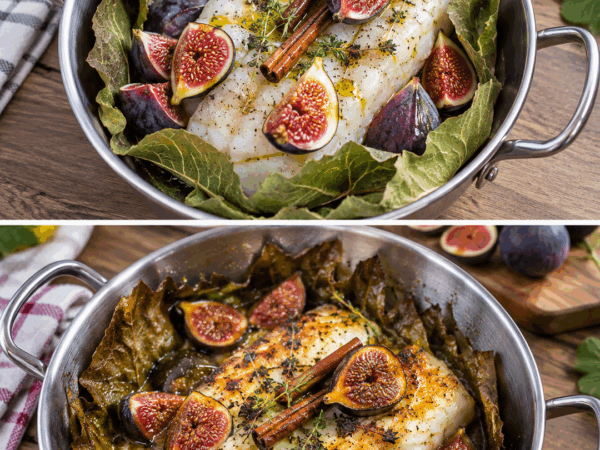 Ofenfisch mit Feigen auf Weinblättern – dieses aromatische Rezept sieht beeindruckend aus und ist überraschend einfach