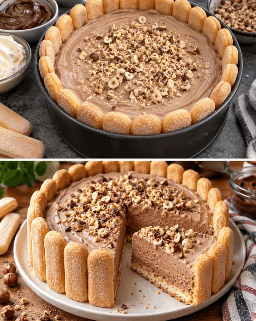 Cremige Nutella-Charlotte ohne Backen – dieses einfache Kühlschrank-Dessert begeistert schon beim Anschneiden