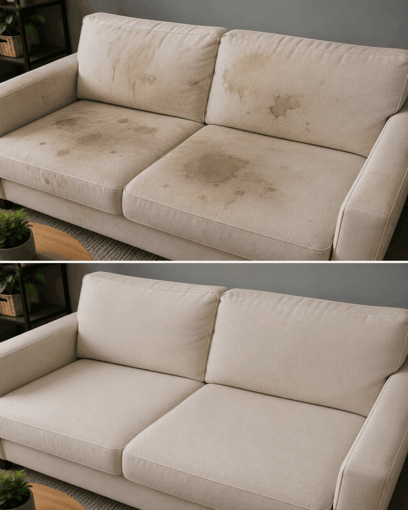 So wird ein fleckiges Stoffsofa wieder sauber – ohne den Bezug zu durchnässen