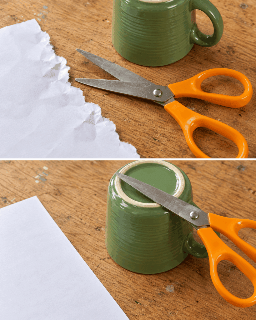 Stumpfe Schere? Mit der Unterseite einer Tasse schneidet sie wieder sauberer