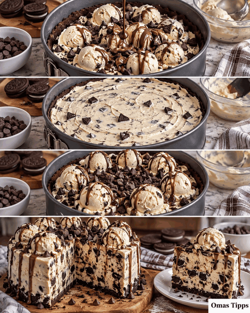 Cremige Oreo-Eistorte mit Vanille, Schokolade und knusprigem Keksboden