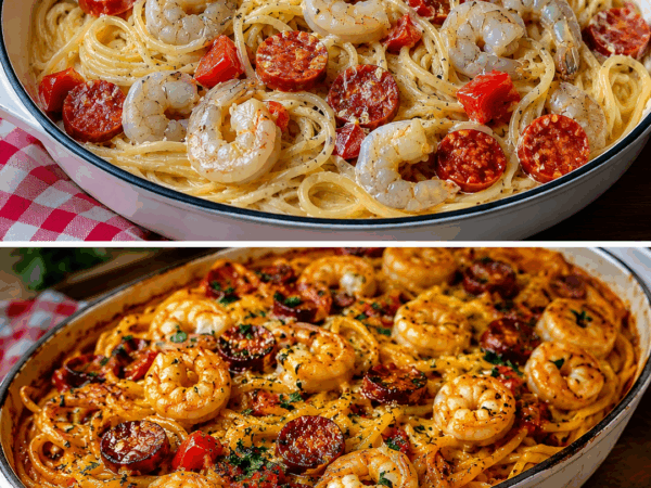 Diese cremigen Ofen-Spaghetti mit Garnelen und Chorizo machen garantiert Lust auf eine zweite Portion