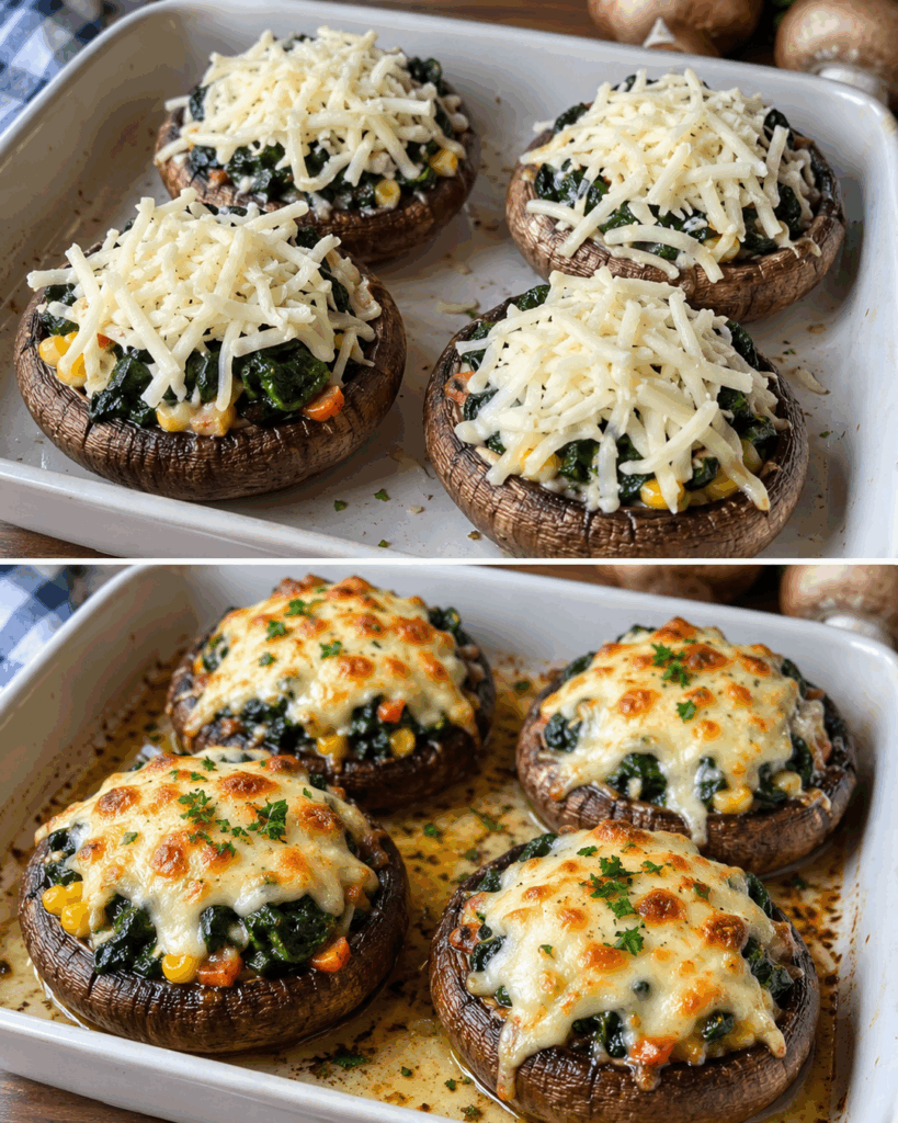 Überbackene Champignons mit Spinat und Käse – herzhaft gefüllt und unwiderstehlich goldbraun