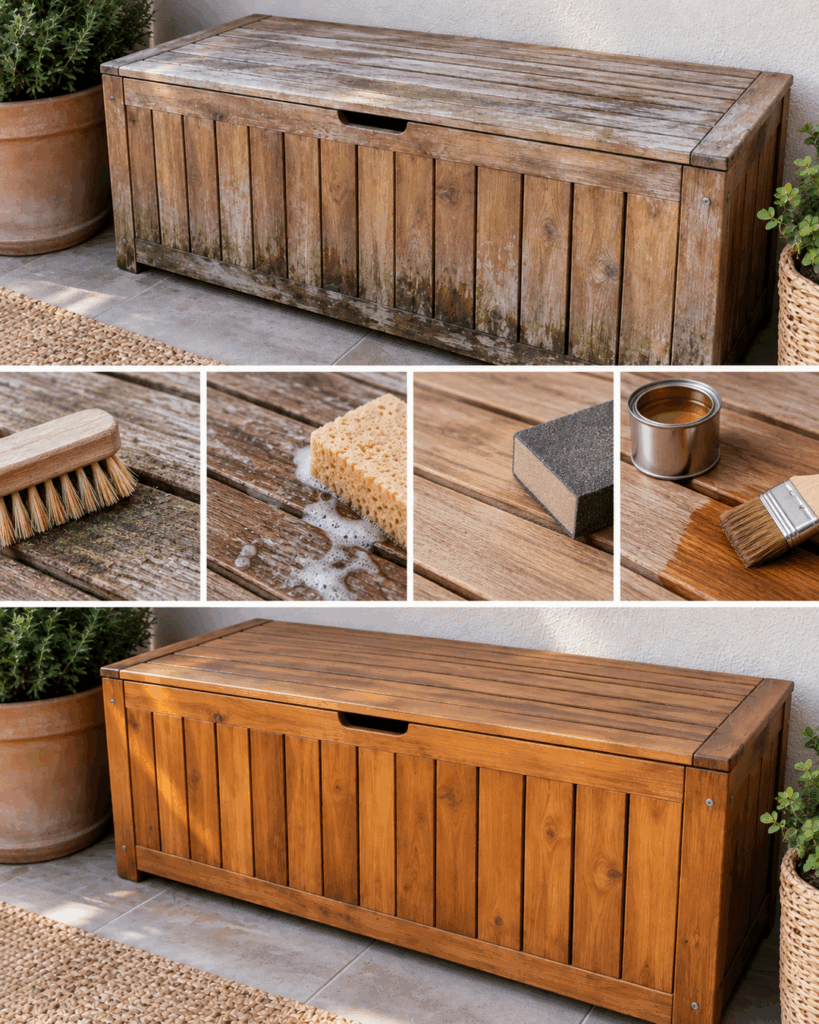 Verwittertes Gartenholz wieder schön: Mit diesen 4 Schritten sieht deine Holzbox fast wie neu aus