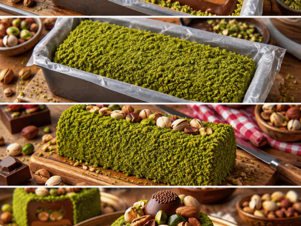 Pistazien-Schoko-Traum mit Karamell und Nüssen – cremige Kühlschrank-Terrine ohne Backen