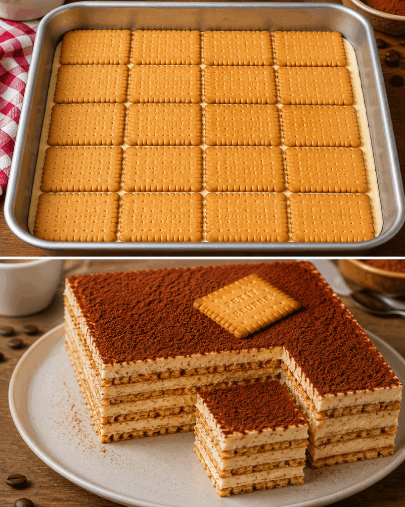 Dieser Kaffee-Keks-Kuchen verschwindet schneller, als man ihn servieren kann – cremig, einfach und ganz ohne Backen