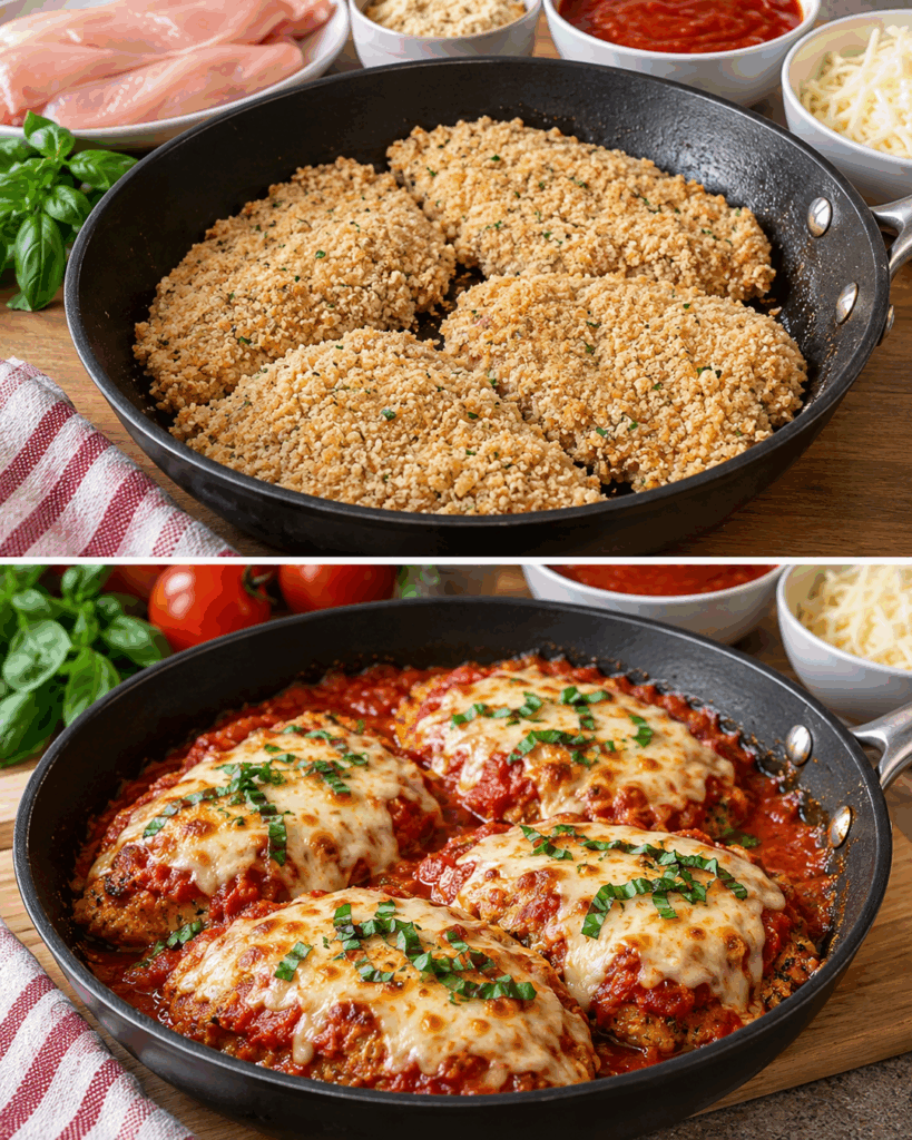 Knuspriges Hähnchen Parmigiana aus dem Ofen – saftig, käsig und herrlich unkompliziert