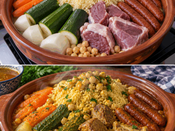 Couscous wie aus der Familienküche: Zartes Fleisch, würzige Merguez und Gemüse in einer herrlich aromatischen Brühe