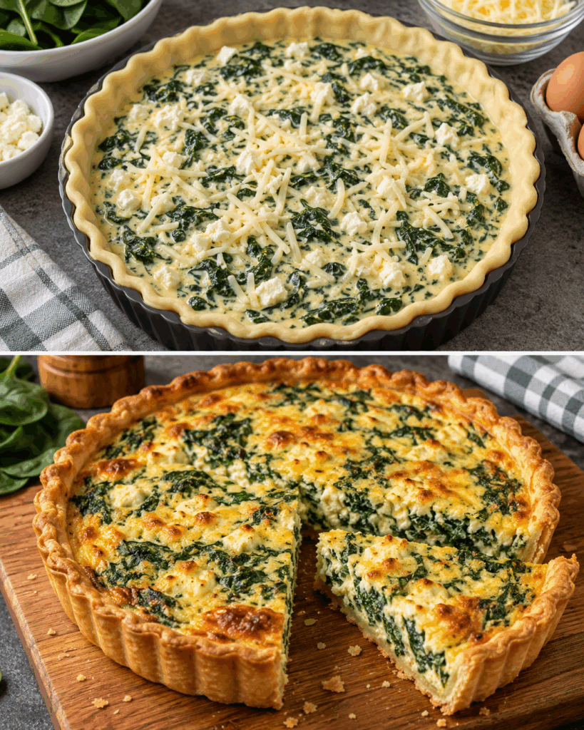 Diese Spinat-Feta-Quiche ist so cremig und knusprig, dass garantiert kein Stück übrig bleibt