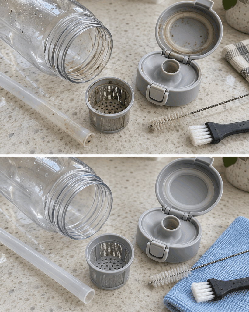 Versteckter Schmutz im Trinkhalm? So werden Flaschenfilter und Deckel wieder hygienisch sauber