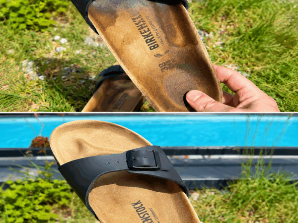 So werden verfärbte Sandalen-Fußbetten wieder gepflegt: Diese schonende Reinigung entfernt Schmutz und dunkle Fußspuren