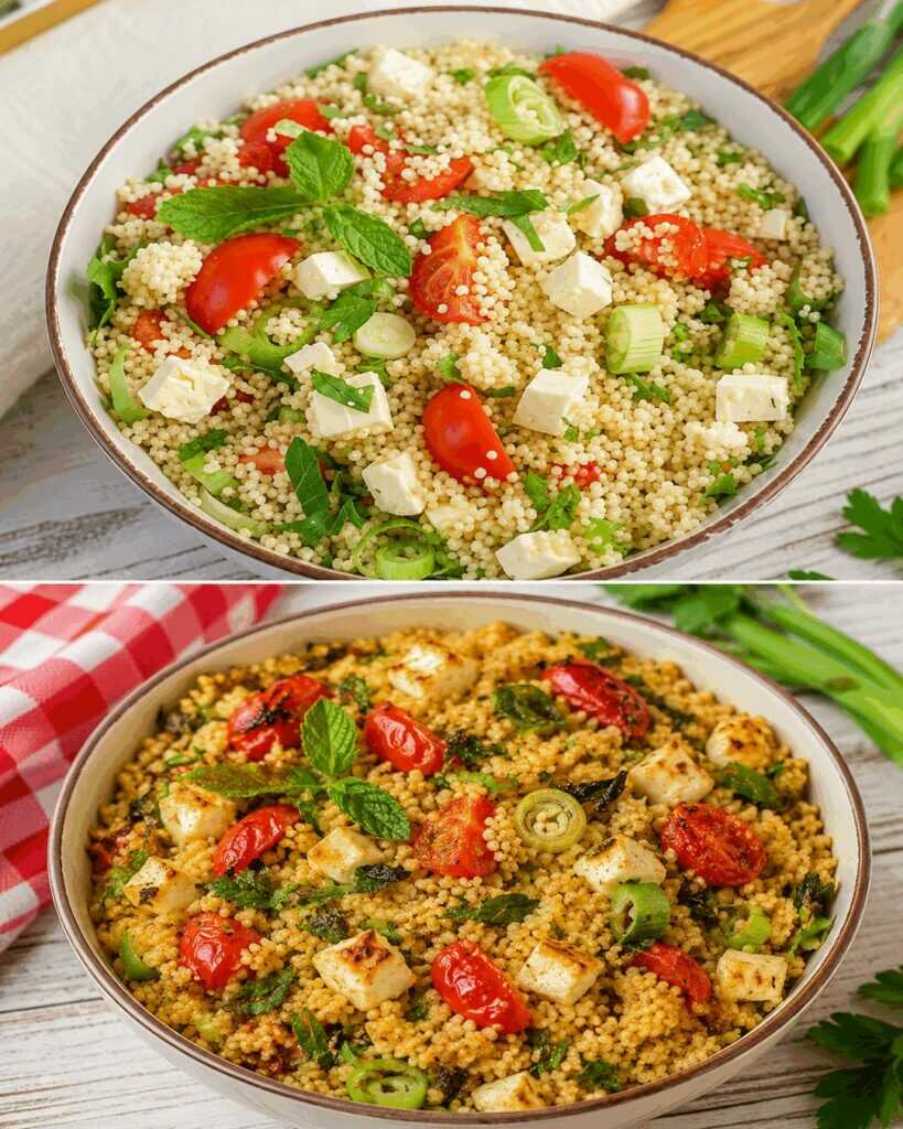 Mediterraner Couscous-Salat mit Feta, Tomaten und frischen Kräutern