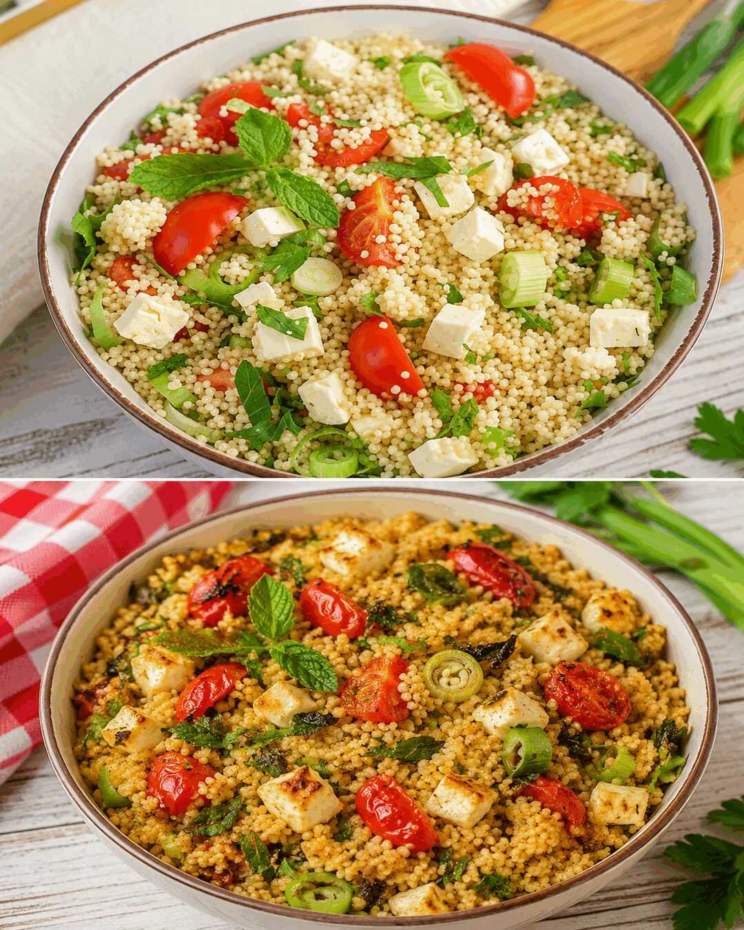 Mediterraner Couscous-Salat mit Feta, Tomaten und frischen Kräutern