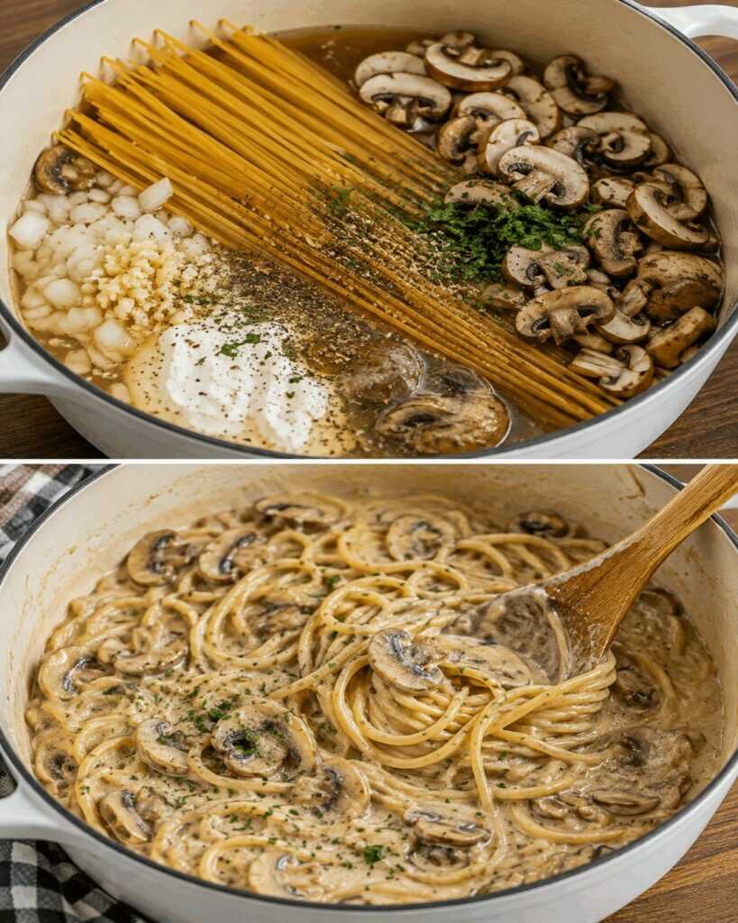 One-Pot-Spaghetti mit Champignons [Schnell & Einfach