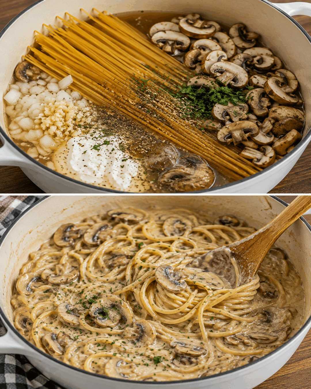 One-Pot-Spaghetti mit Champignons [Schnell & Einfach