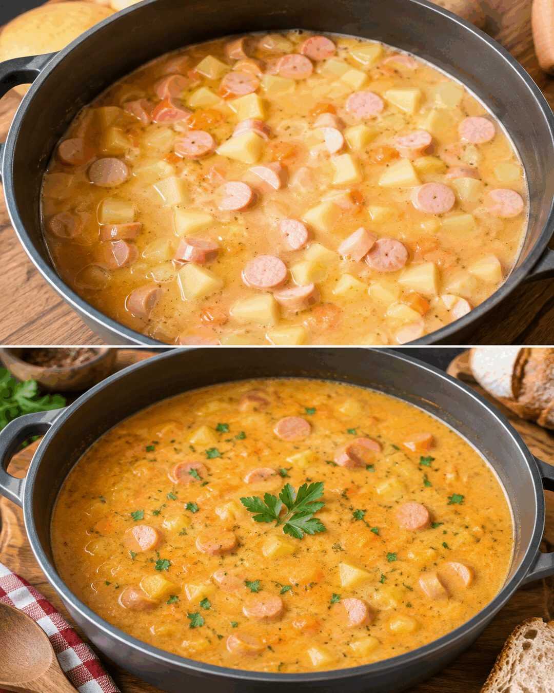 Cremige Kartoffelsuppe mit Wiener Würstchen – schnell, herzhaft und in 30 Minuten auf dem Tisch