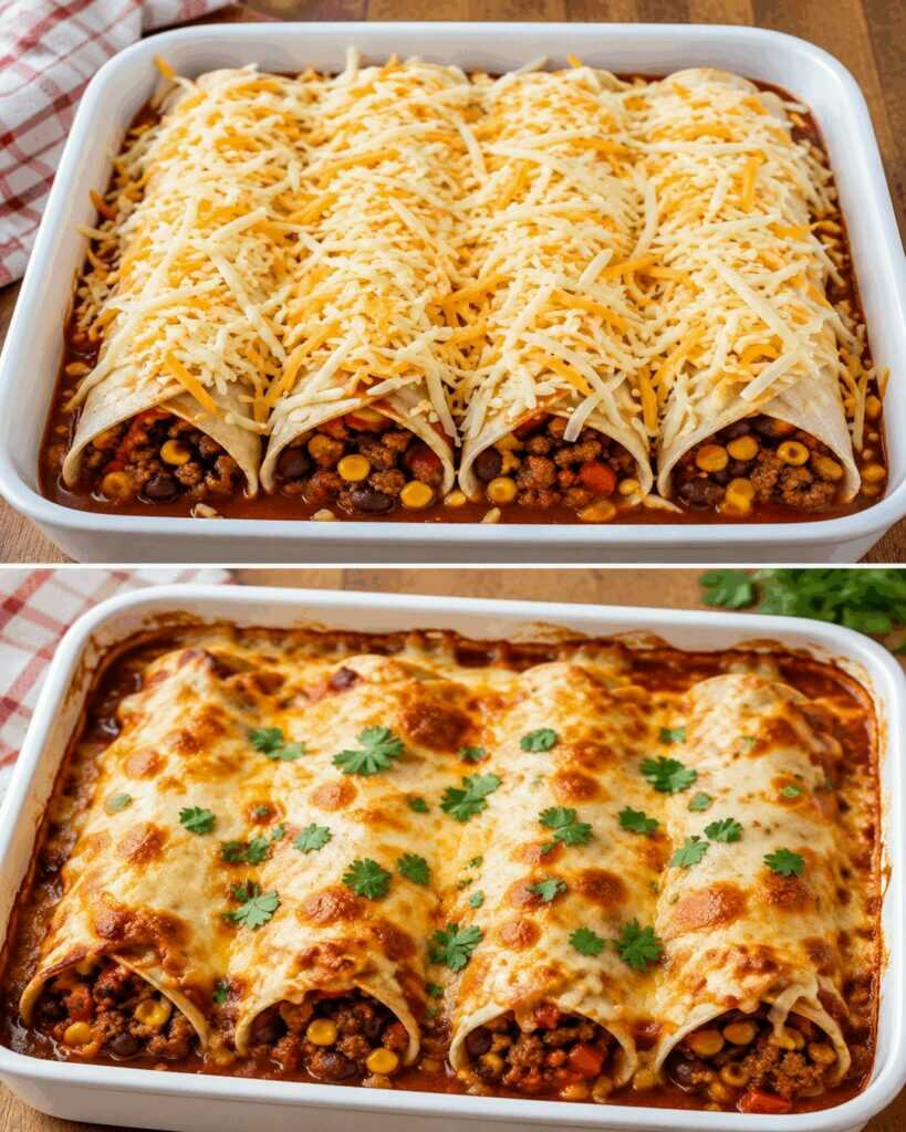 Überbackene Enchiladas mit Hackfleisch