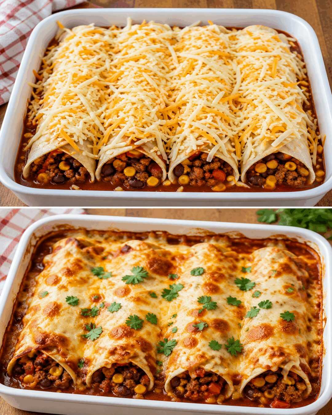 Überbackene Enchiladas mit Hackfleisch