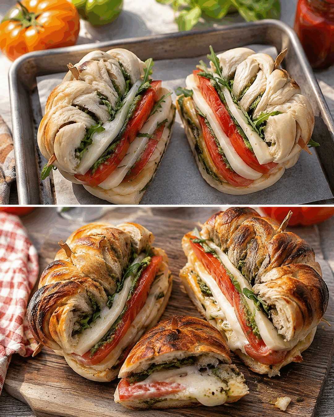 Knusprige Caprese-Pesto-Croissants mit Tomate und Mozzarella
