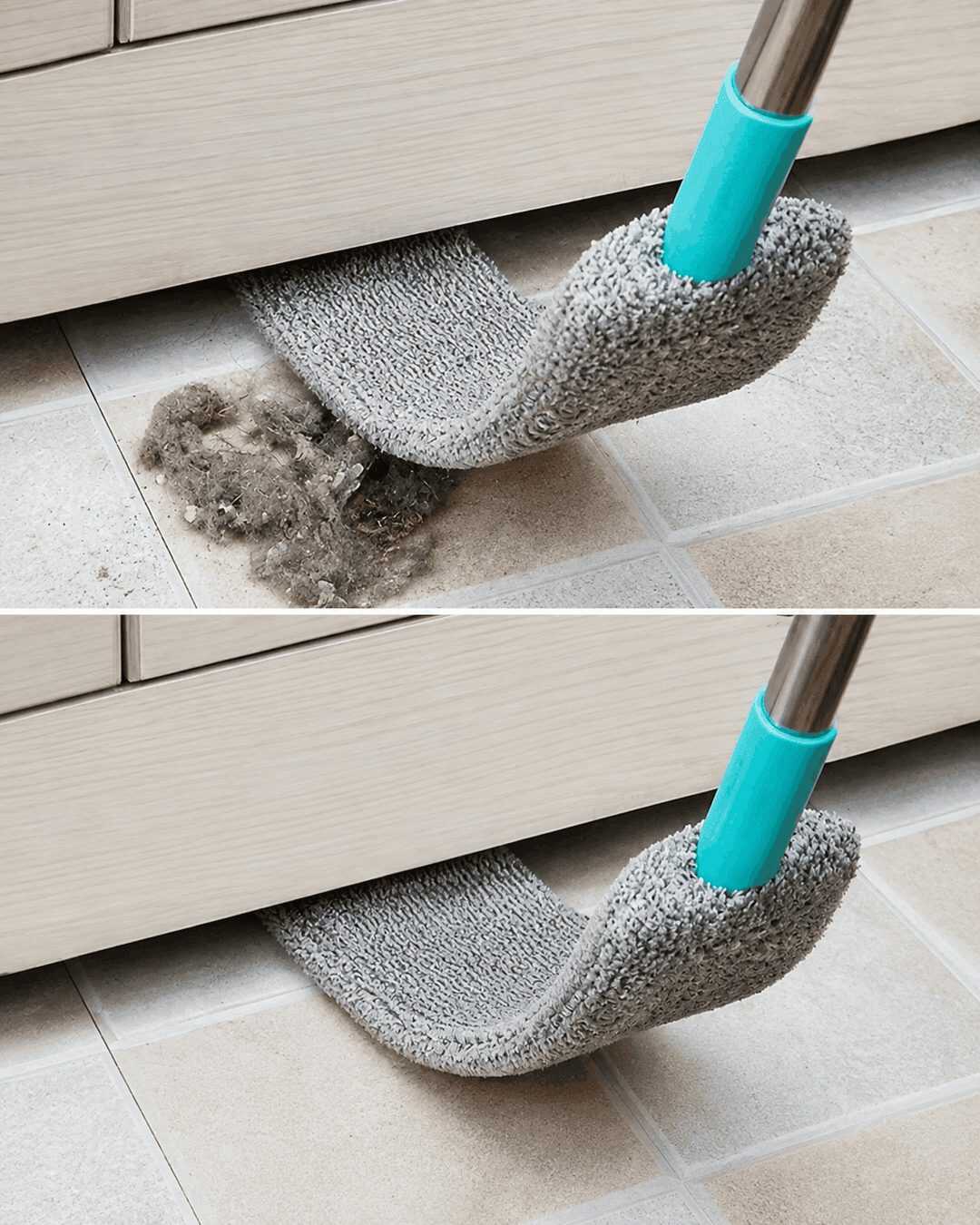 Mit einer flexiblen Staubbürste schwer erreichbare Stellen unter Möbeln gründlich reinigen