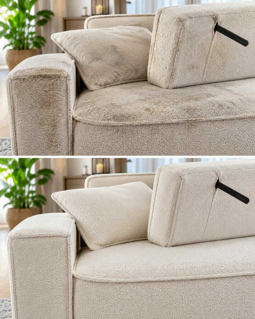 Bouclé-Sofa reinigen: Flecken lösen, ohne die Schlingen aufzurauen
