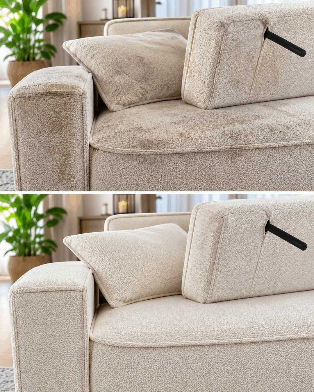 Bouclé-Sofa reinigen: Flecken lösen, ohne die Schlingen aufzurauen