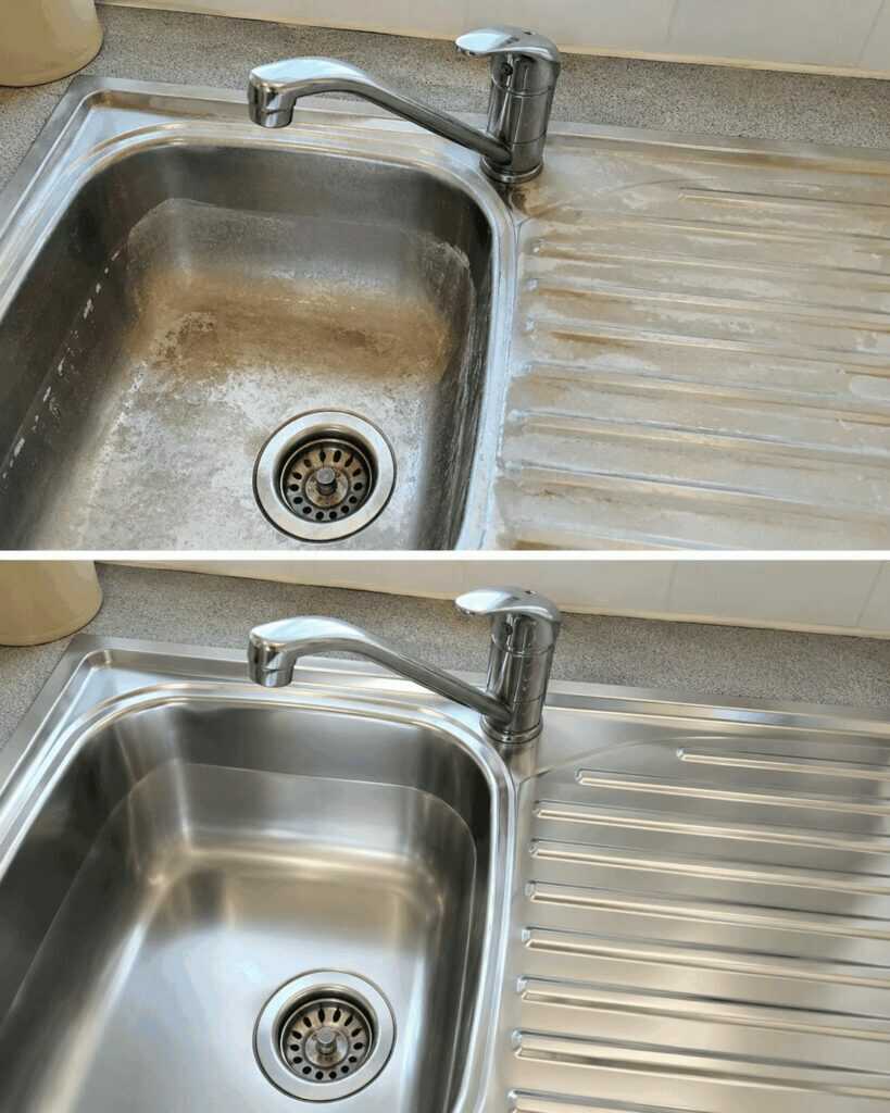 Edelstahlspüle richtig reinigen: So verschwinden Kalk, Wasserflecken und stumpfe Beläge