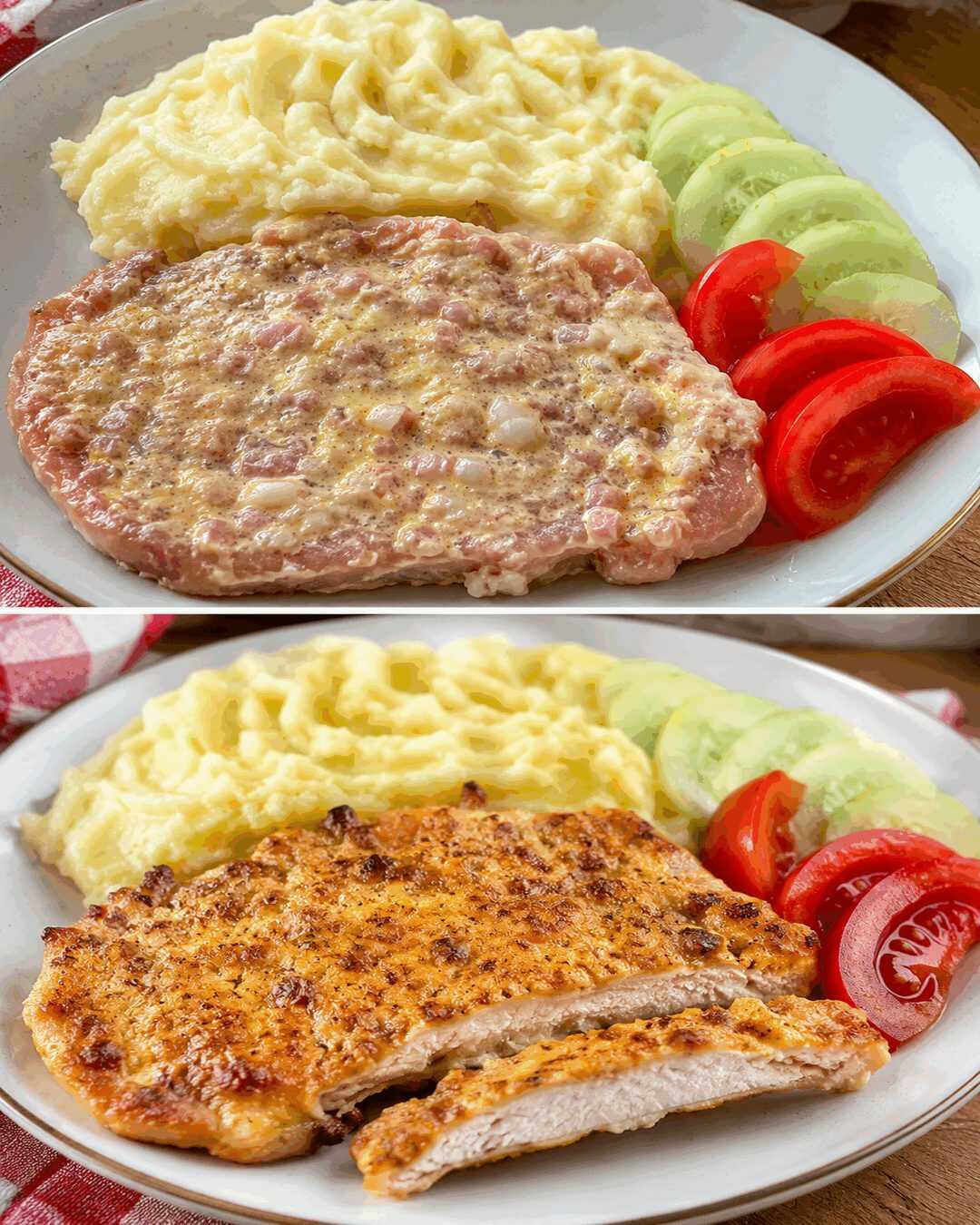 Saftige Schweinekoteletts in Speck-Senf-Kruste mit cremigem Kartoffelpüree