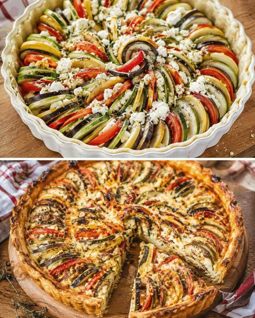 Mediterrane Gemüsetarte mit Zucchini, Aubergine, Tomaten und Feta