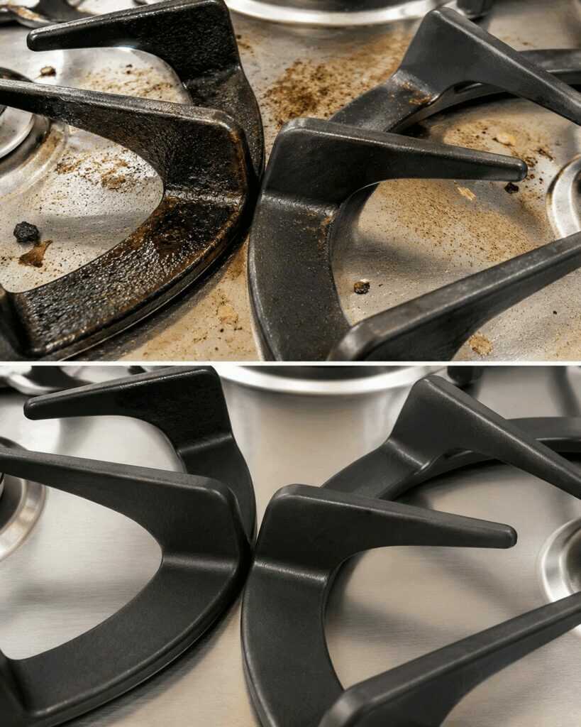 Eingebrannte Herdroste mühelos reinigen – So werden Gasherd-Gitter wieder sauber