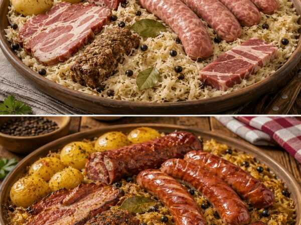 Elsässer Choucroute Garnie – Herzhaftes Sauerkraut mit Würsten, Kasseler und Kartoffeln