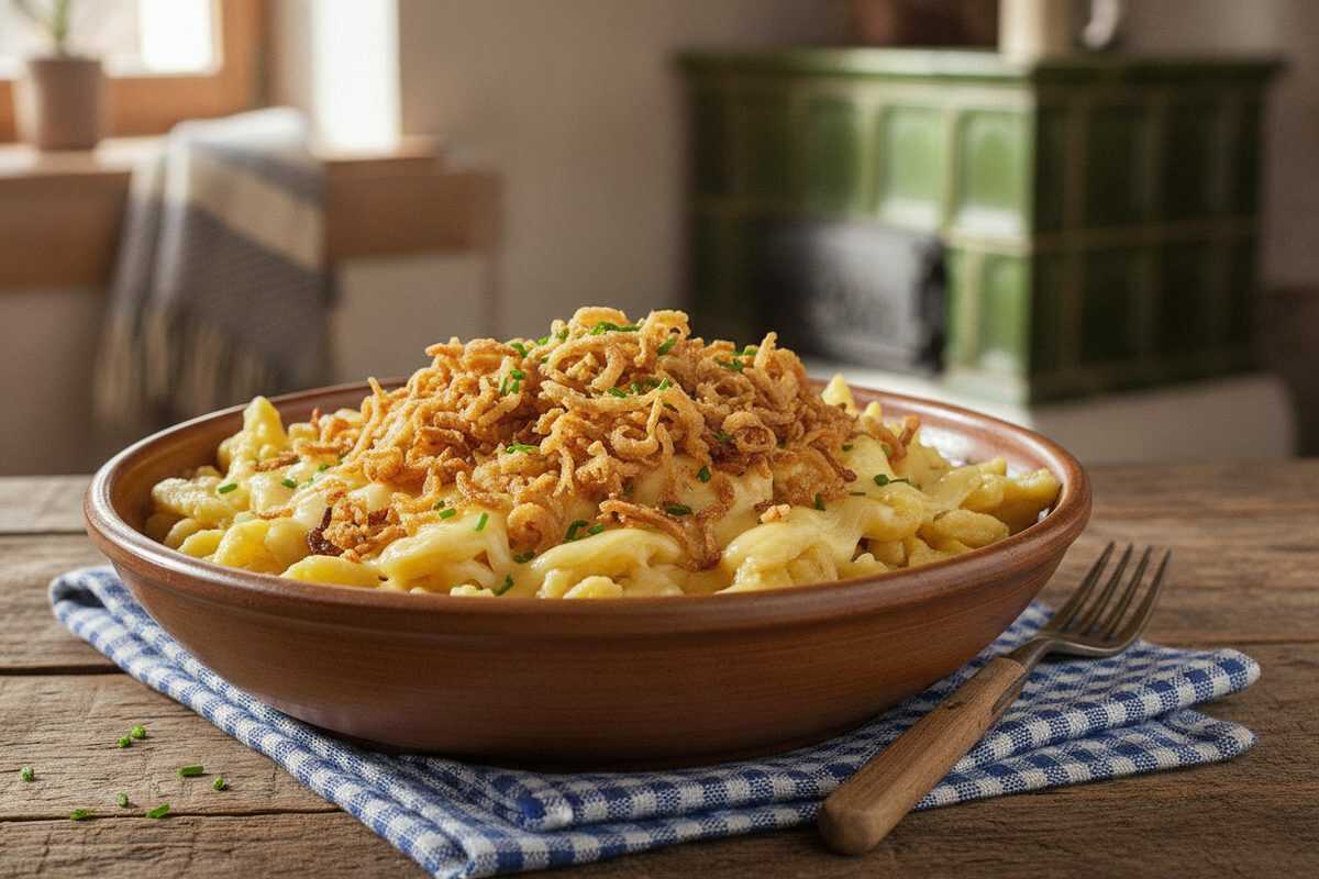 Allgäuer Käsespätzle mit knusprigen Röstzwiebeln