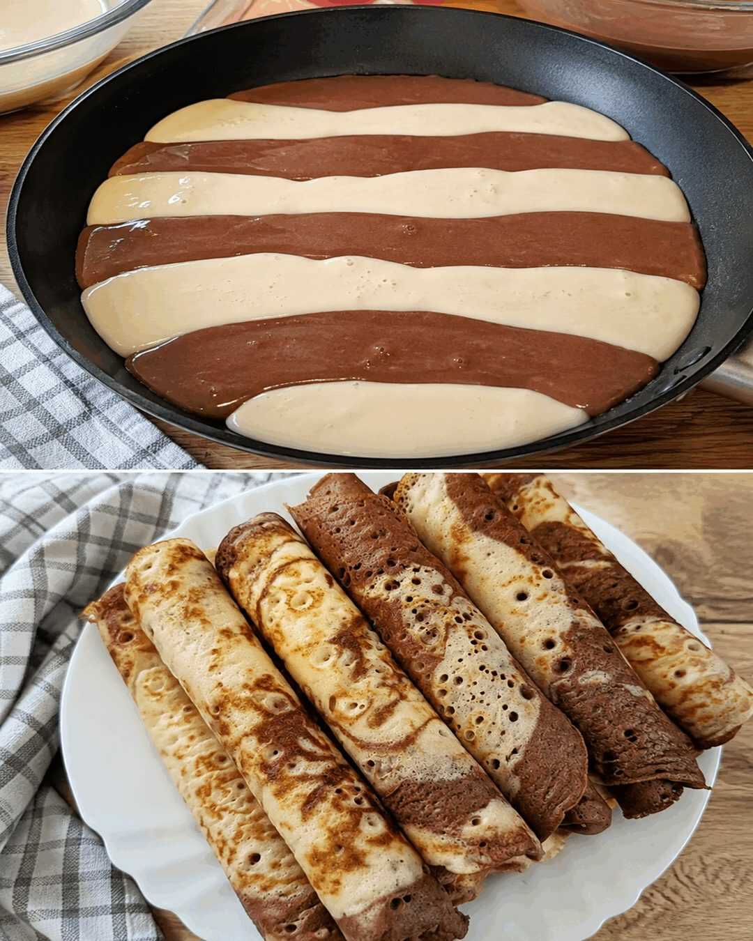 Luftige Hell-Dunkel-Pfannkuchen – Kleben auch ohne Öl nicht in der Pfanne!