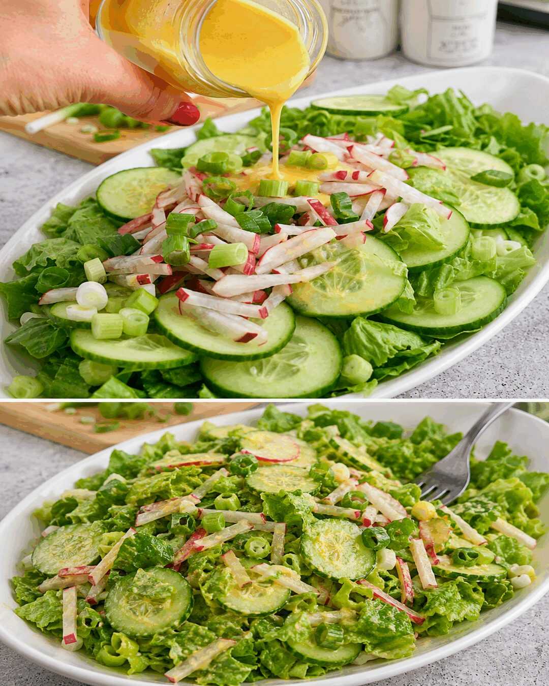 Knackiger Gurken-Radieschen-Salat mit cremigem Honig-Senf-Dressing