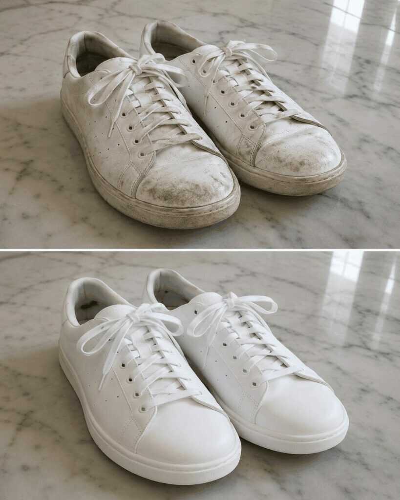 Weiße Sneaker wieder strahlend sauber: Mit Natron und Wasserstoffperoxid Flecken schonend entfernen