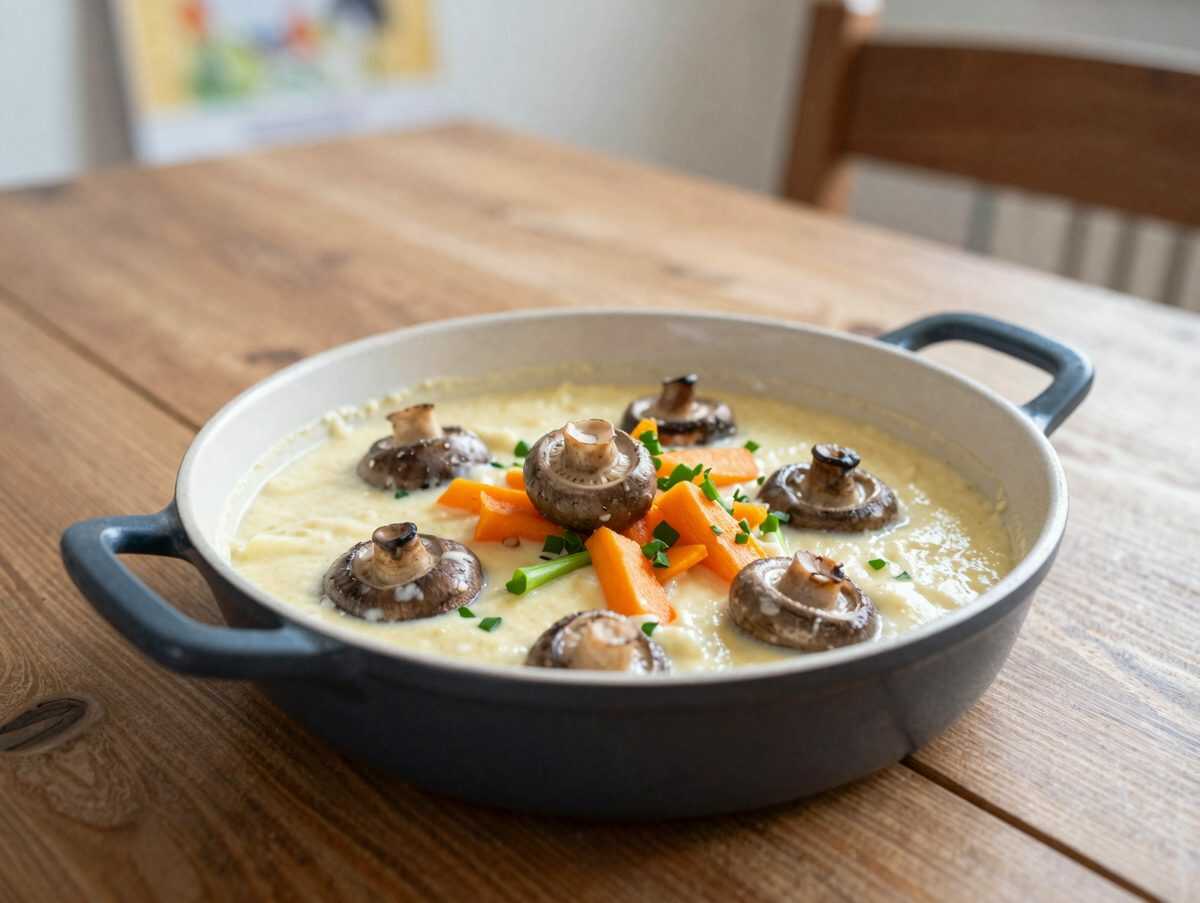 Cremige Fischpfanne mit Lauch, Möhren und Champignons – zart, einfach und unglaublich lecker