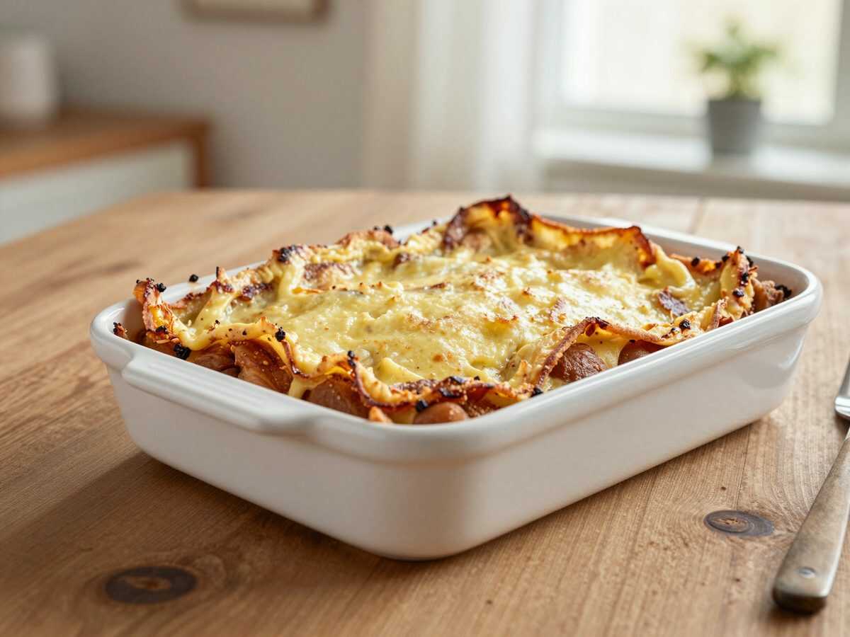 Cremige Hähnchen-Pilz-Lasagne mit goldener Käsekruste